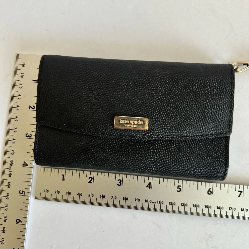 Kate Spade Black Saffiano Leather Wristlet Wallet Detachable Wrist Strap‎